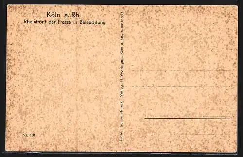 AK Köln a. Rh., Rheinfront der Pressa in Beleuchtung, Ausstellung