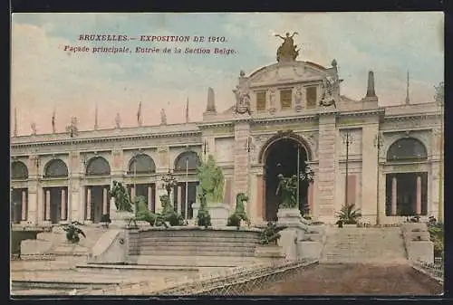 AK Bruxelles, Exposition de 1910, Facade principale, Entrée de la Section Belge