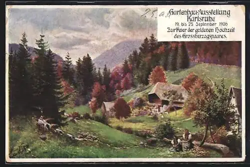 AK Karlsruhe, Gartenbau-Ausstellung 1906, Blick in ein Tal