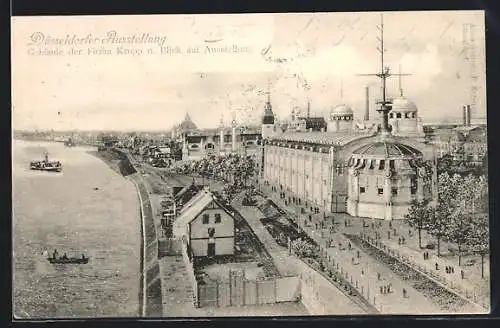 AK Düsseldorf, Ausstellung, Gebäude der Firma Krupp u. Blick auf die Ausstellung