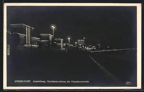 AK Düsseldorf, Ausstellung, Nachtbeleuchtung der Hauptpromenade