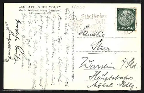 AK Düsseldorf, Schaffendes Volk Grosse Reichstagsaustellung 1937, Hauptfestplatz mit grosser Fontäne