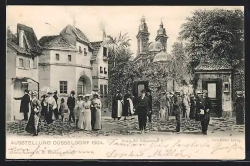 AK Alt-Düsseldorf, Ausstellung 1904, Strassenpartie mit Kirche