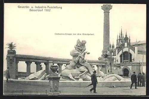 AK Düsseldorf, Gewerbe-und Industrie-Ausstellung 1902, Centauren-Gruppe vor dem Kunstpalast