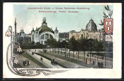 AK Düsseldorf, Internationale Kunst- und Grosse Gartenbau-Ausstellung, Sonderausstellungs-Pavillon und Kunstpalast