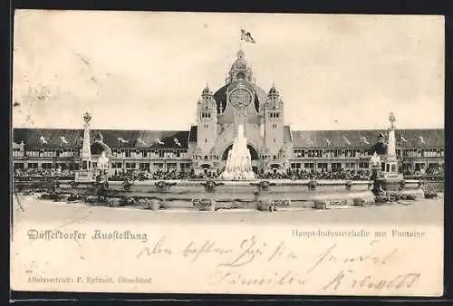 AK Düsseldorf, Düsseldorfer Ausstellung, Haupt-Industriehalle mit Fontaine