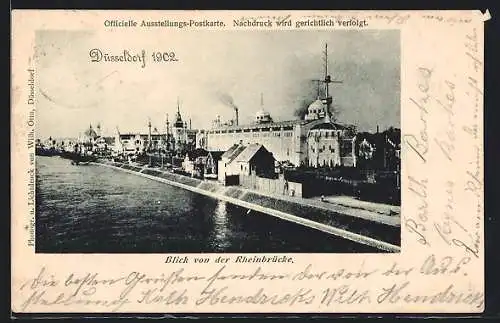 AK Düsseldorf, Ausstellung, Blick von der Rheinbrücke auf das Ausstellungsgelände