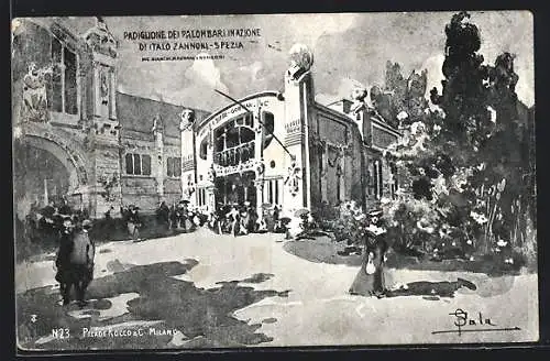 Künstler-AK Milano, Esposizione 1906, Padiglione dei Palombari Inazione di Italo Zannoni-Spezia, Ausstellung