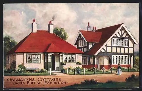 AK London, Japan British Exhibiton 1910, Oetzmann`s Cottages
