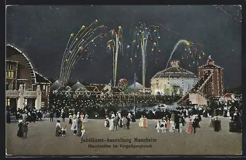 AK Mannheim, Jubiläums-Ausstellung 1907, Illumination im Vergnügungspark