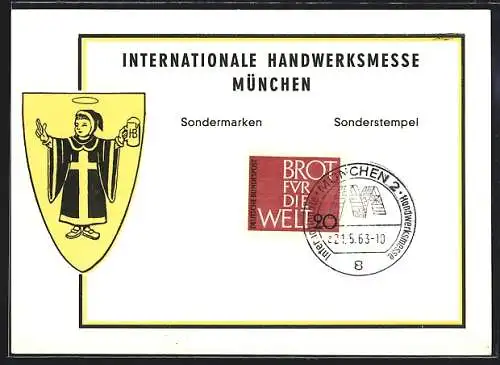 AK München, Internationale Handwerksmesse 1963, Sondermarke und Sonderstempel