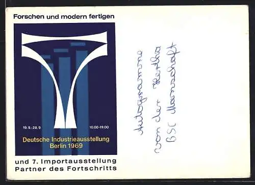 AK Berlin, Deutsche Industrieausstellung 1969, Sonderkarte
