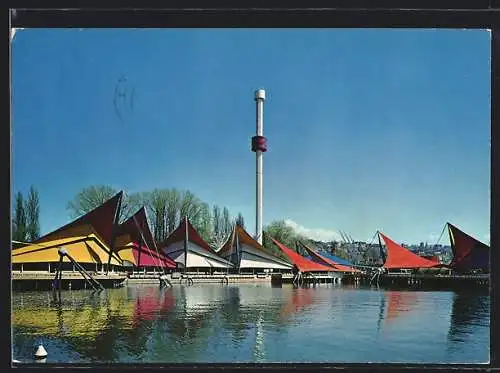 AK Lausanne, Exposition nationale suisse 1964, Le port et la tour Spiral