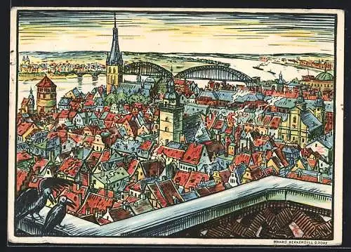 AK Düsseldorf, GESOLEI 1926, Blick in die Altstadt vom Wilhelm-Marx-Haus aus