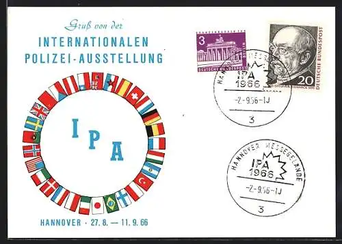 AK Hannover, Internationale Polizei-Ausstellung 1966, Internationale Flaggen