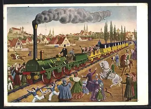 Künstler-AK Nürnberg, Reichsbahn-Ausstellung 1935 - 100 Jahre Deutsche Eisenbahnen