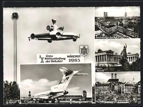AK München, Verkehrs-Ausstellung 1965, Flughafen Riem, Bavaria, Kindl-Wappen