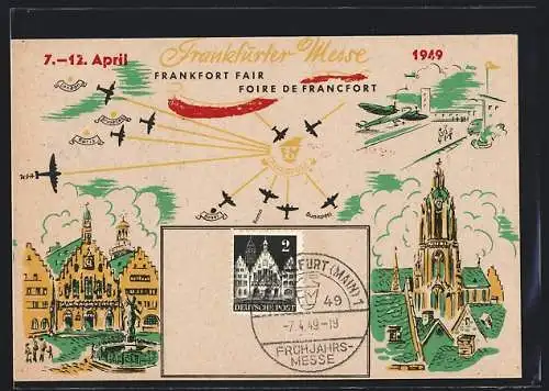 AK Frankfurt, Messe 1949, Ortsansichten mit Flugzeugen aus aller Welt