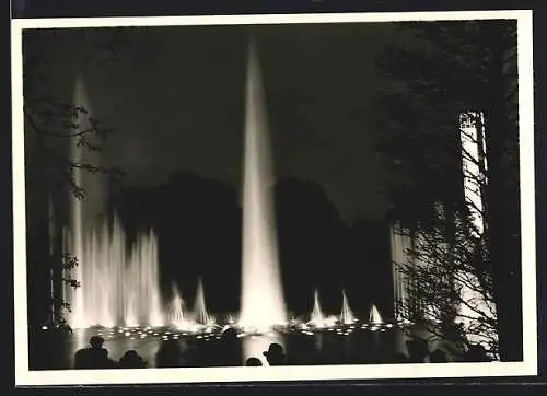 AK Hamburg, Int. Gartenbau-Ausstellung 1953, Wasserlichtkonzert bei Nacht