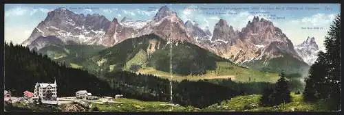 Klapp-AK S. Martino di Castrozza, Dolomiten-Panorama der Palagruppe vom Hotel Fratazza