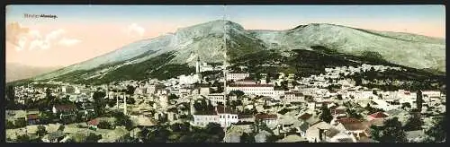 Klapp-AK Mostar, Ortspanorama mit Gebirge