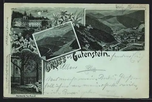 Lithographie Gutenstein, Maria Hilf, Raimund Denkmal, Klosterthal