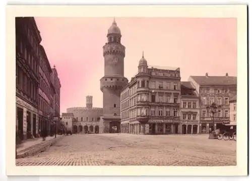 Fotografie unbekannter Fotograf, Ansicht Görlitz, Obermarkt mit Geschäften und Reichenbacher Turm