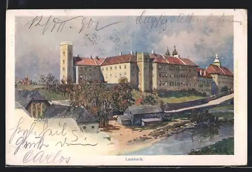 Künstler-AK Franz Kopallik: Lambach, Ortsansicht