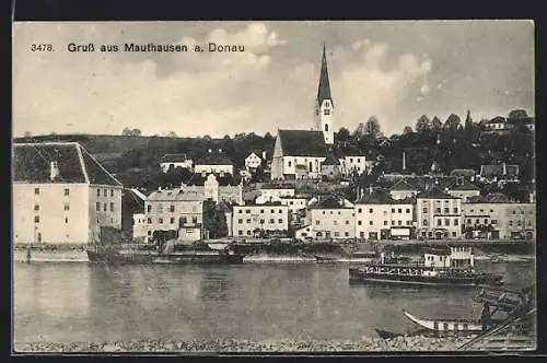 AK Mauthausen a. Donau, Ortsansicht mit Kirche