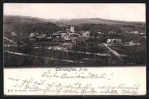 AK Christofen, Ortsansicht mit Kirche aus der Vogelschau