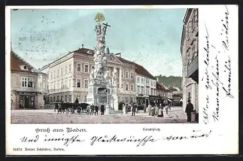 AK Baden, Hauptplatz mit Statue