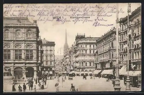 AK Wien, Kärntnerstrasse mit Geschäften und Kirche