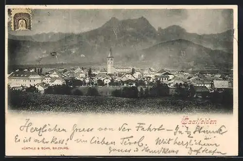 AK Saalfelden, Ortsansicht mit Bergpanorama