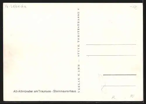 Künstler-AK Alt-Altmünster a. Traunsee, Strassenpartie am Steinmaurerhaus