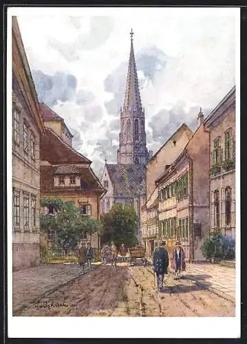 Künstler-AK Fritz Lach: Bad Hall, Kirchengasse