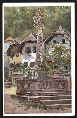 Künstler-AK E.F. Hofecker: Hallstatt, Partie am Marktplatz