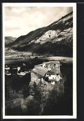 AK Teufenbach, Ortsansicht mit Schlossruine aus der Vogelschau