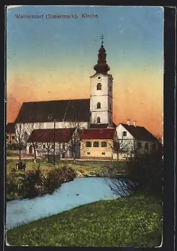 AK Bad Waltersdorf, Kirche und Fluss