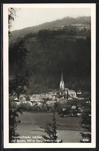 AK Schöder bei Murau, Totalansicht von oben, 1938