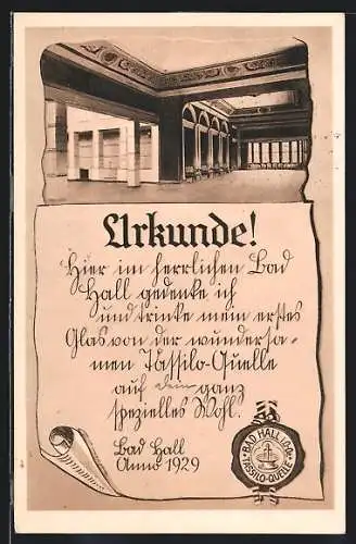 AK Bad Hall, Inneres Tassilo-Quelle, Trink-Urkunde