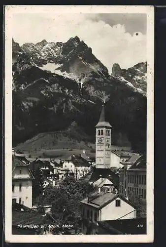 AK Saalfelden am Stein. Meer, Teilansicht mit Bergblick