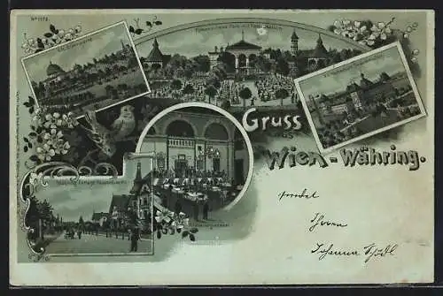 Mondschein-Lithographie Wien-Währing, Türkenschanz-Park mit Restaurant, K. k. Sternwarten