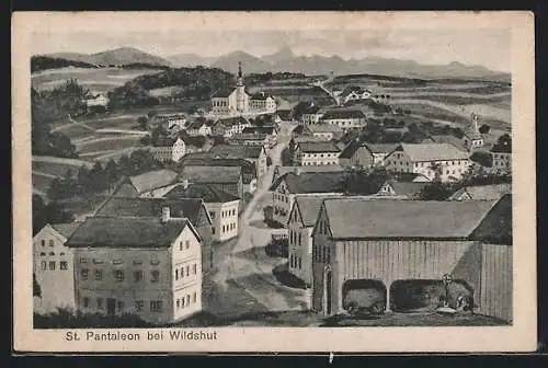 AK St. Pantaleon bei Wildshut, Ortsansicht mit Blick zur Kirche