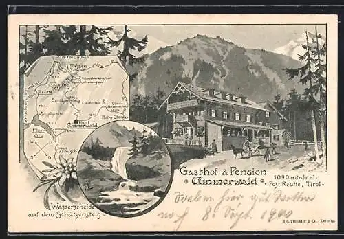 Künstler-AK Reutte, Gasthof und Pension Ammerwald, Landkarte
