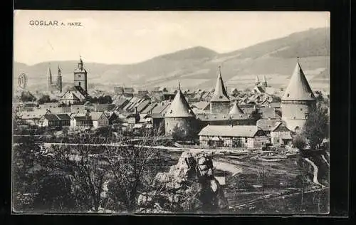 AK Goslar a. Harz, Teilansicht mit Fernblick aus der Vogelschau