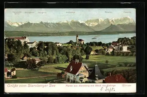 AK Starnberg, Ortsansicht und Gipfelpanorama mit Herzogstand, Krottenkopf und Heimgarten
