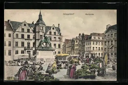 AK Düsseldorf, Marktstände auf dem Marktplatz