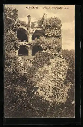 AK Heidelberg, Schloss, gesprengter Turm