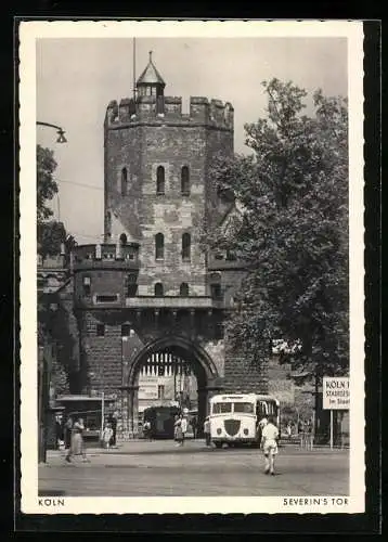 AK Köln, Severinstor, mit Autobus