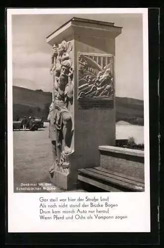 AK Oberammergau, Denkmal an der Echelsbacher Brücke